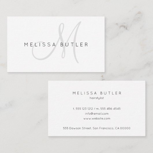 Minimalistisch stijlvol grijs monogram visitekaartje (Voorkant / Achterkant)