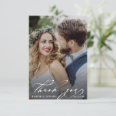 Minimalistisch Stijlvol Manuscript 2 Fotobruiloft Bedankkaart (Staand voorkant)