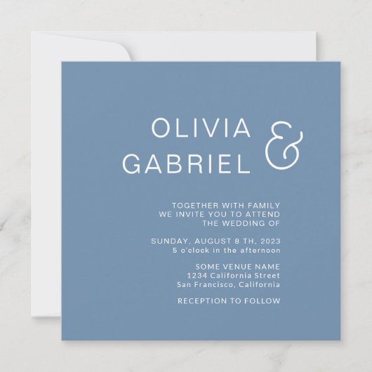 Minimalistisch stijlvol. Modern dusty blue Wedding Kaart (Voorkant)