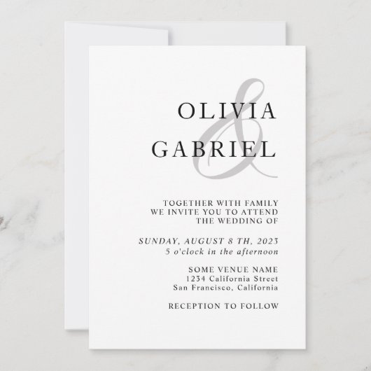 Minimalistisch stijlvol. Modern wit en zwart huwel Kaart (Voorkant)