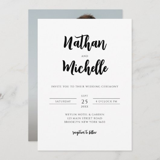 Minimalistisch Stijlvol script foto-bruiloft Kaart (Voorkant / Achterkant)
