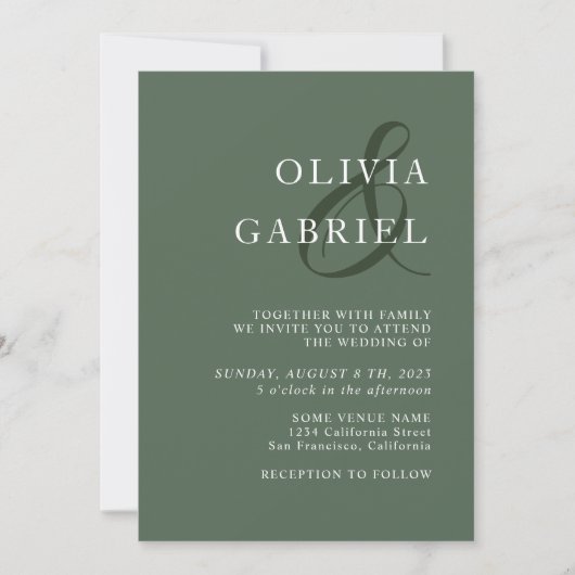 Minimalistisch stijlvol. Typografie green Wedding Kaart (Voorkant)
