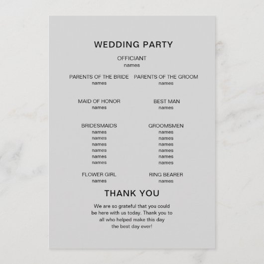 Minimalistisch stijlvol. Typografische monogram We Programmakaart (Achterkant)