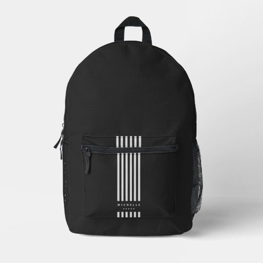 Minimalistisch Stijlvol Zwart Wit Strepen Monogram Bedrukte Rugzak (Voorkant)