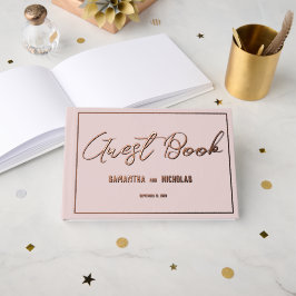 Minimalistisch Stof Roze Huwelijksprogramma Gastenboek
