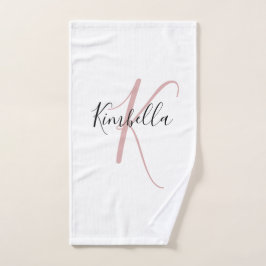 Minimalistisch Stof Roze Monogram Handdoek