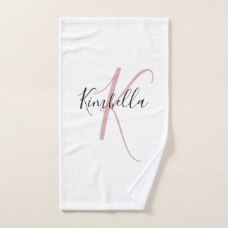 Minimalistisch Stof Roze Monogram Handdoek