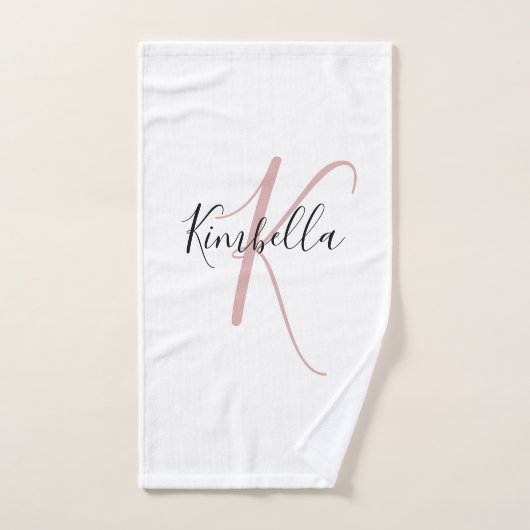 Minimalistisch Stof Roze Monogram Handdoek (Handdoek)