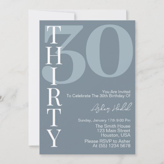 Minimalistisch Stofblauw Dertigste 30e Verjaardags Kaart (Voorkant)