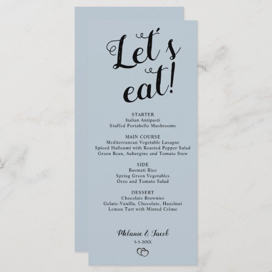 Minimalistisch Stofblauw Eet-menu Menu (Voorkant / Achterkant)