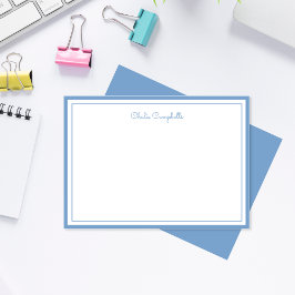 Minimalistisch stoffig blauw, 2 Borders, handteken Notitiekaartje