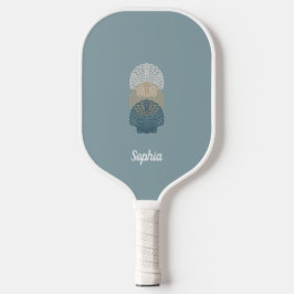 Minimalistisch Stoffig Blauw en Wit Modern Monogra Pickleball Paddle