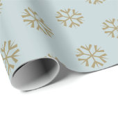 Minimalistisch stoffig blauw goud sneeuwvlokken Ke Cadeaupapier (Rol Hoek)