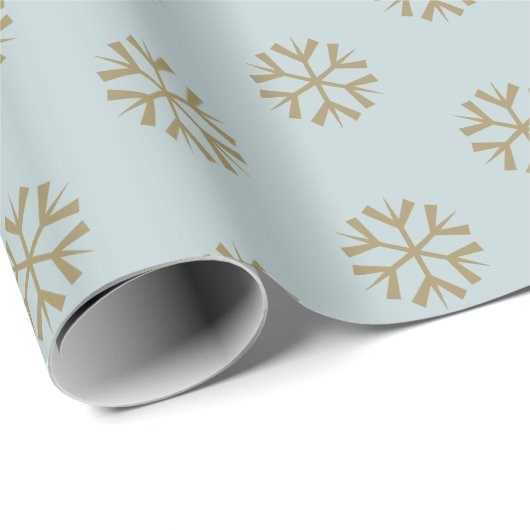 Minimalistisch stoffig blauw goud sneeuwvlokken Ke Cadeaupapier (Rol Hoek)