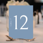 Minimalistisch stoffig blauw tafelnummer bruiloft