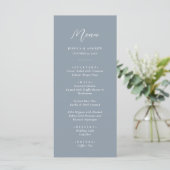 Minimalistisch stoffig blauw & Wit Eenvoudig Bruil Menu (Staand voorkant)