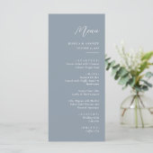 Minimalistisch stoffig blauw & Wit Eenvoudig Bruil Menu (Staand voorkant)