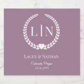 Minimalistisch stoffig Roos Mauve Monogram Initial Sparkling Wijnetiket (Enkel label)