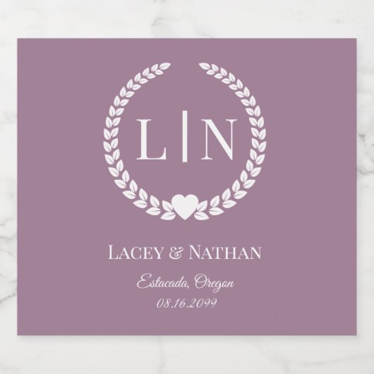 Minimalistisch stoffig Roos Mauve Monogram Initial Sparkling Wijnetiket (Enkel label)
