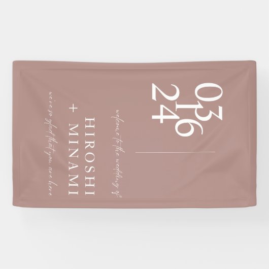 Minimalistisch stoffig Roos Modern bruiloft Welkom Spandoek (Horizontaal)