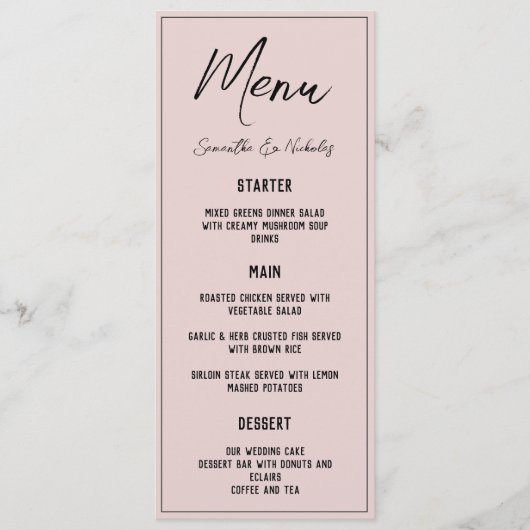 Minimalistisch stoffig roze menu (Voorkant)