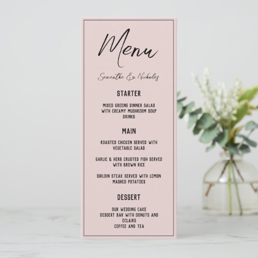 Minimalistisch stoffig roze menu (Staand voorkant)