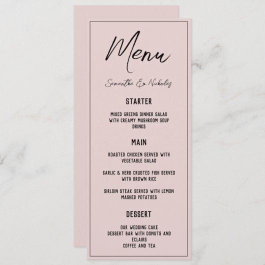 Minimalistisch stoffig roze menu (Voorkant / Achterkant)