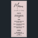 Minimalistisch stoffig roze menu<br><div class="desc">Een verfijnd minimalistisch ontwerp in stoffig roze - waar moderne eenvoud voldoet aan stille luxe. Zachte blush tonen,  strakke lijnen en een elegant lettertype creëer een tijdloze,  ingetogen esthetiek. Perfect voor koppels die subtiele sophisticatie en hedendaagse elegantie waarderen.</div>