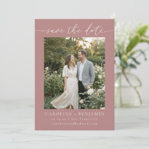 Minimalistisch stoffig roze schrift foto-huwelijk save the date