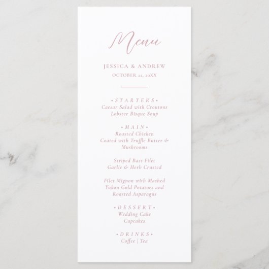 Minimalistisch Stoffig Roze & Wit Eenvoudig Bruilo Menu (Voorkant)
