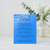 Minimalistisch strand Azure Blue Wedding Details Informatiekaartje (Staand voorkant)