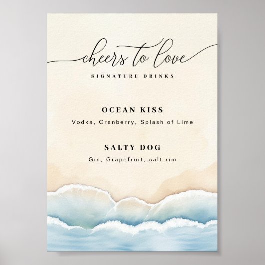 Minimalistisch strand bruiloft handtekening Drink  Poster (Voorkant)