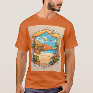 Minimalistisch strand Cartoon Sticker T-shirt ontw