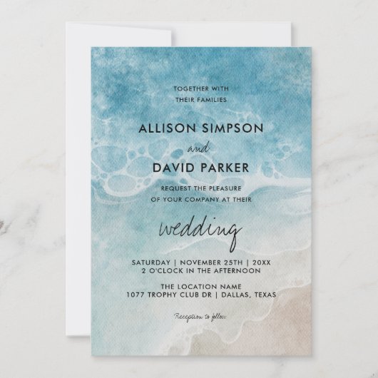 Minimalistisch strand Ocean Costal Wedding Kaart (Voorkant)
