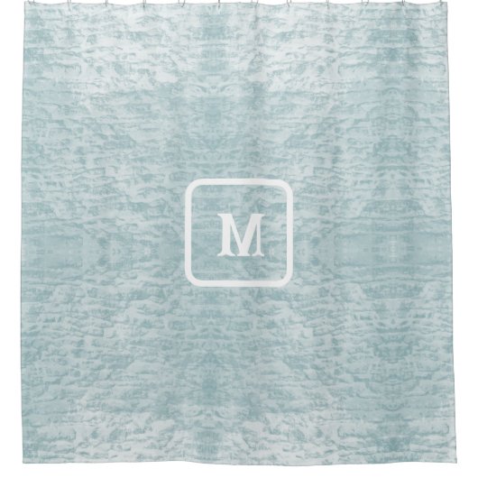 Minimalistisch strandlicht Seafoam monogram Douchegordijn (Voorkant)