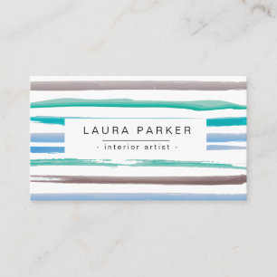 Minimalistisch Striped Waterverf Patroon Blauwgroe Visitekaartje