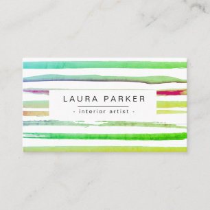 Minimalistisch Striped Waterverf Patroon Groen Visitekaartje