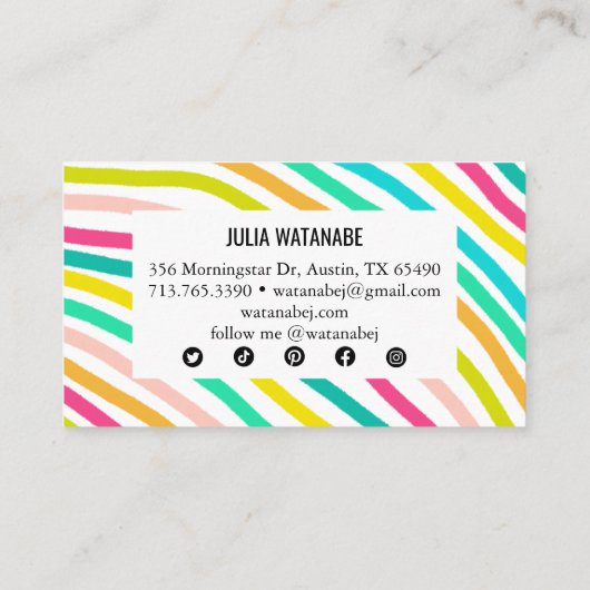Minimalistisch Stripes Handmade Lines SocialMedia  Visitekaartje (Achterkant)