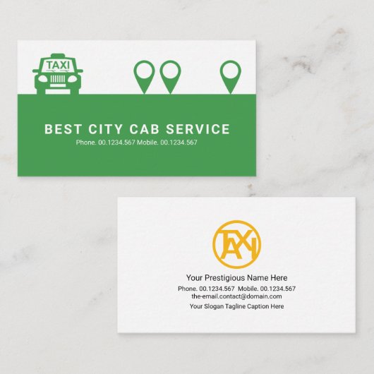 Minimalistisch stuurprogramma voor groene taxiloka visitekaartje (Voorkant / Achterkant)