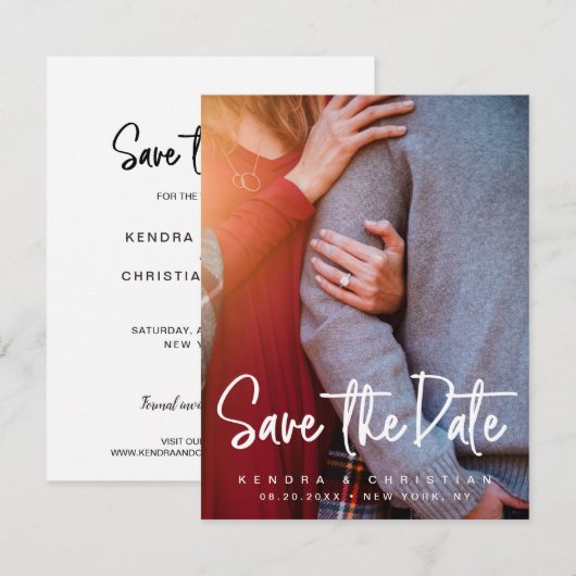 Minimalistisch Subtle Save the date Wedding Photo Aankondiging (Voorkant / Achterkant)