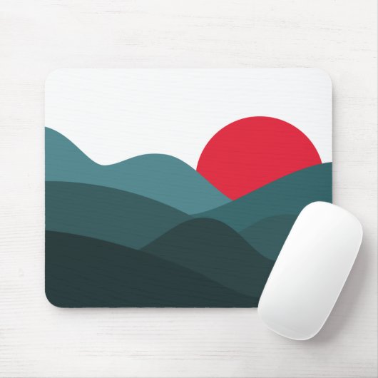 Minimalistisch Sun Peacock Blue en White Muismat (Met muis)