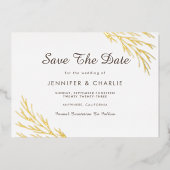 Minimalistisch superieure gouden bladeren Wit spar Folie Uitnodiging (Voorkant)