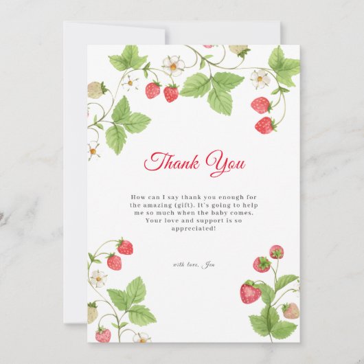 Minimalistisch Sweet Greenery Strawberry Baby show Bedankkaart (Voorkant)