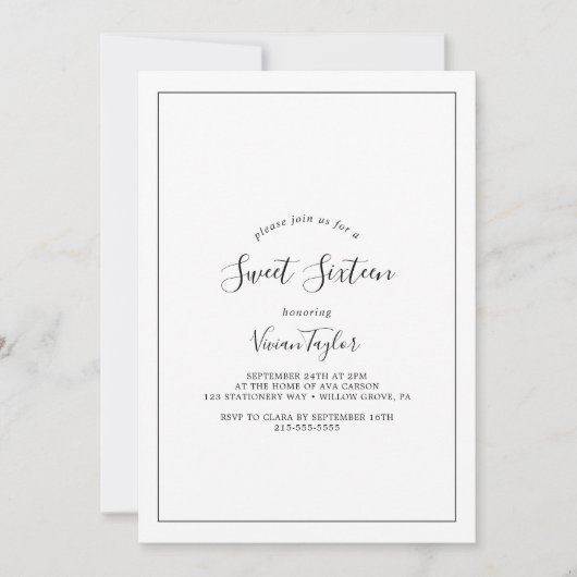 Minimalistisch Sweet Sixteen Birthday Kaart (Voorkant)