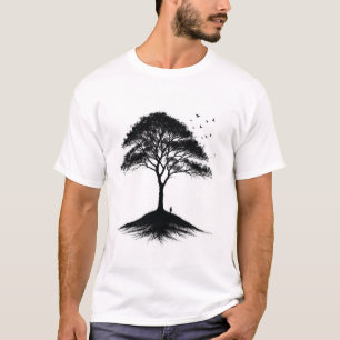 Minimalistisch T-shirt voor bomen en vogels
