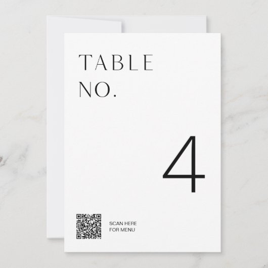 Minimalistisch tabelnummer met menu QR-code Kaart (Voorkant)