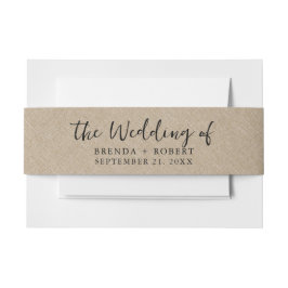 Minimalistisch Tan Linen Texture Black Script Uitnodigingen Wikkel