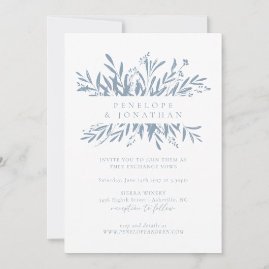 Minimalistisch tandvlees Blue Boho Botanical Weddi Kaart (Voorkant)