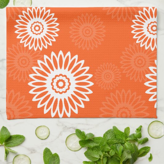 Minimalistisch tangerine sinaasappel daisy bloemen theedoek (Gevouwen)