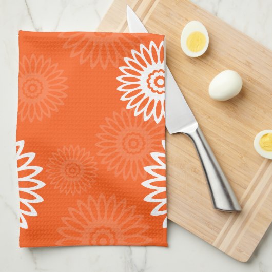 Minimalistisch tangerine sinaasappel daisy bloemen theedoek (Quarter Fold)